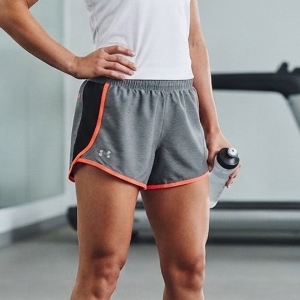 Under Armour Fly By Running Shorts Gray Neon Orange Mesh Trim Womens Small